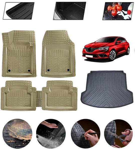 Renault Megane 4 Sedan Çift Cepli 2016-2025 Uyumlu Paspas Araca Özel Bagaj Havuzu MBS Bej ürün görseli 1