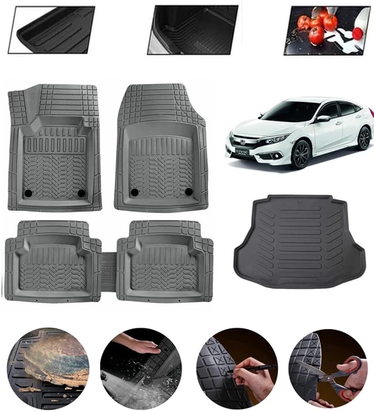 Honda Civic Sedan 2012-2016 Uyumlu Paspas Araca Özel Bagaj Havuzu MBS Gri ürün görseli 1