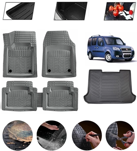 Fiat Doblo 1 2000-2009 Uyumlu Paspas Araca Özel Bagaj Havuzu MBS Gri ürün görseli 1