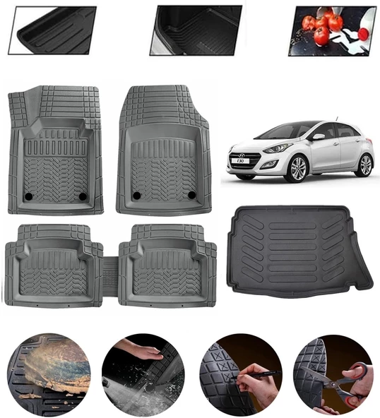 Hyundai i30 2012-2016 Uyumlu Paspas Araca Özel Bagaj Havuzu MBS Gri ürün görseli 1