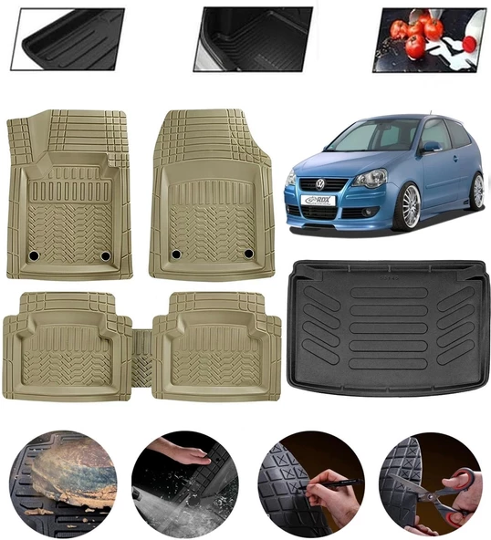 Volkswagen Polo 9N 2002-2009 Uyumlu Paspas Araca Özel Bagaj Havuzu MBS Bej ürün görseli 1