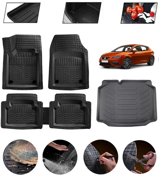 Seat Leon Hatchback 2012-2020 Uyumlu Paspas Araca Özel Bagaj Havuzu MBS Siyah ürün görseli 1