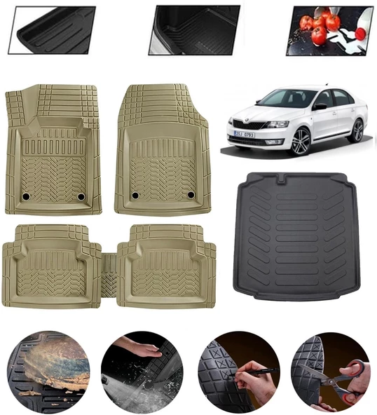 Skoda Rapid Sedan 2012 Sonrası Uyumlu Paspas Araca Özel Bagaj Havuzu MBS Bej ürün görseli 1