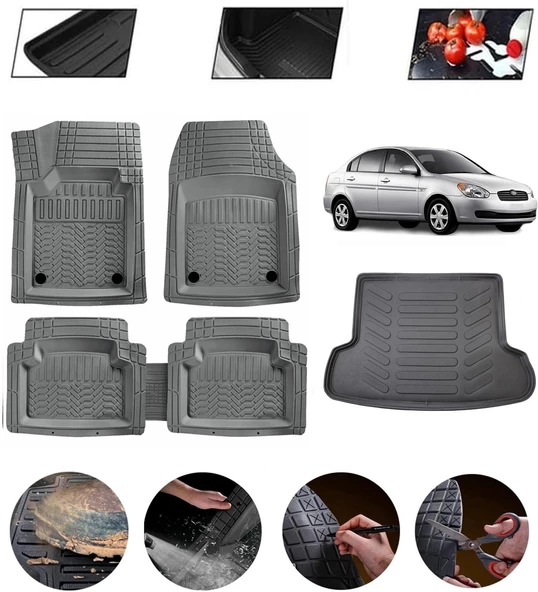 Hyundai Accent Era 2006-2012 Uyumlu Paspas Araca Özel Bagaj Havuzu MBS Gri ürün görseli 1