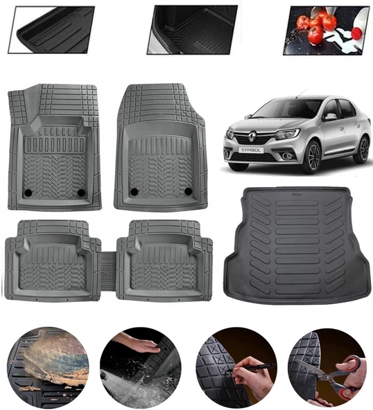 Renault Symbol 2008-2012 Uyumlu Paspas Araca Özel Bagaj Havuzu MBS Gri ürün görseli 1