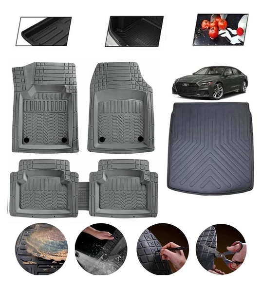 Audi A7 2018-2025 Uyumlu Paspas Araca Özel Bagaj Havuzu MBS Gri ürün görseli 1