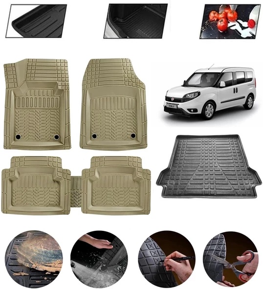 Fiat Doblo Maxi 2010-2015 Sonrası Uyumlu Paspas Araca Özel Bagaj Havuzu MBS Bej ürün görseli 1