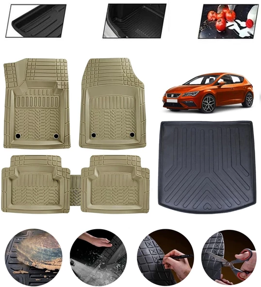 Seat Leon Station Wagon 2012-2020 Uyumlu Paspas Araca Özel Bagaj Havuzu MBS Bej ürün görseli 1