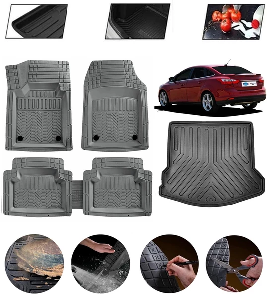 Ford Focus 3 Sedan Uyumlu Paspas Araca Özel Bagaj Havuzu MBS Gri