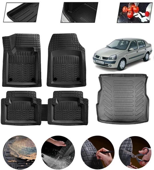 Renault Symbol 1999-2008 Uyumlu Paspas Araca Özel Bagaj Havuzu MBS Siyah ürün görseli 1