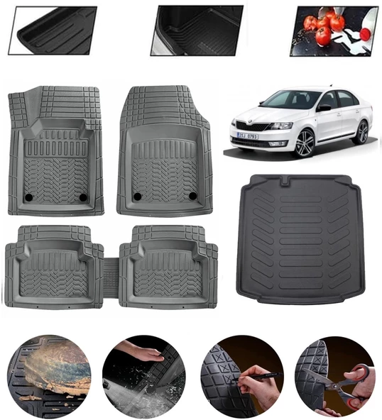 Skoda Rapid Sedan 2012 Sonrası Uyumlu Paspas Araca Özel Bagaj Havuzu MBS Gri ürün görseli 1