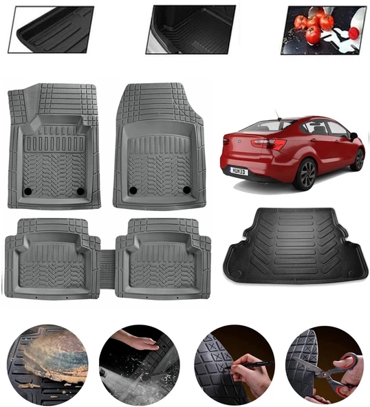 Kia Rio 2011-2017 Uyumlu Paspas Araca Özel Bagaj Havuzu MBS Gri ürün görseli 1