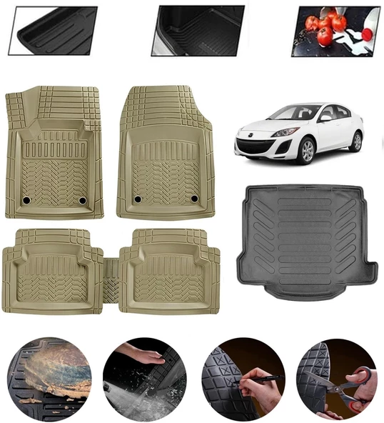 Mazda 3 2003-2009 Uyumlu Paspas Araca Özel Bagaj Havuzu MBS Bej ürün görseli 1