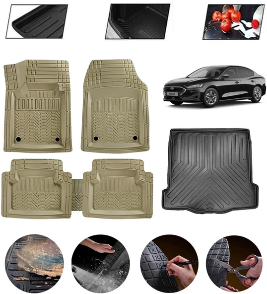 Ford Focus 5 Hatchback İnce Stepneli Uyumlu Paspas Araca Özel Bagaj Havuzu MBS Bej