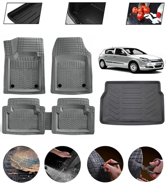 Opel Astra H 2004-2010 Hatchback Uyumlu Paspas Araca Özel Bagaj Havuzu MBS Gri ürün görseli 1