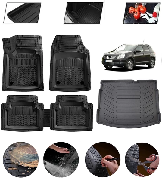 Nissan Qashqai 2006-2013 5 Koltuk Uyumlu Paspas Araca Özel Bagaj Havuzu MBS Siyah
