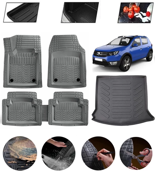 Dacia Sandero 2008-2021 Uyumlu Paspas Araca Özel Bagaj Havuzu MBS Gri ürün görseli 1