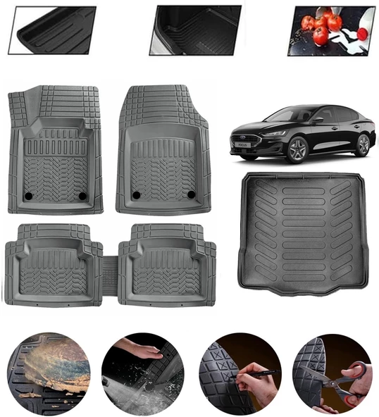 Ford Focus 5 Hatchback Tamir Kitli Uyumlu Paspas Araca Özel Bagaj Havuzu MBS Gri