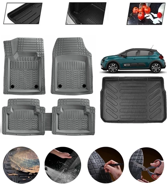 Cıtroen C3 2009-2016 Uyumlu Paspas Araca Özel Bagaj Havuzu MBS Gri ürün görseli 1