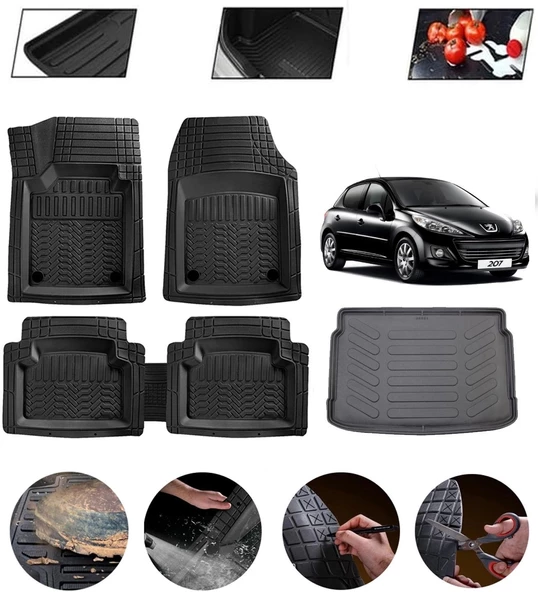 Peugeot 207 Uyumlu Paspas Araca Özel Bagaj Havuzu MBS Siyah ürün görseli 1