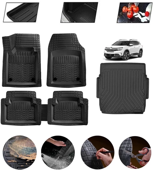 Citroen C5 Aircross Ust Kısım 2017-2025 Uyumlu Paspas Araca Özel Bagaj Havuzu MBS Siyah