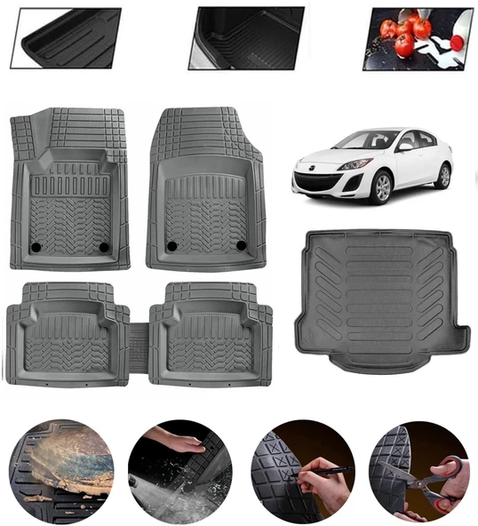 Mazda 3 2003-2009 Uyumlu Paspas Araca Özel Bagaj Havuzu MBS Gri ürün görseli 1