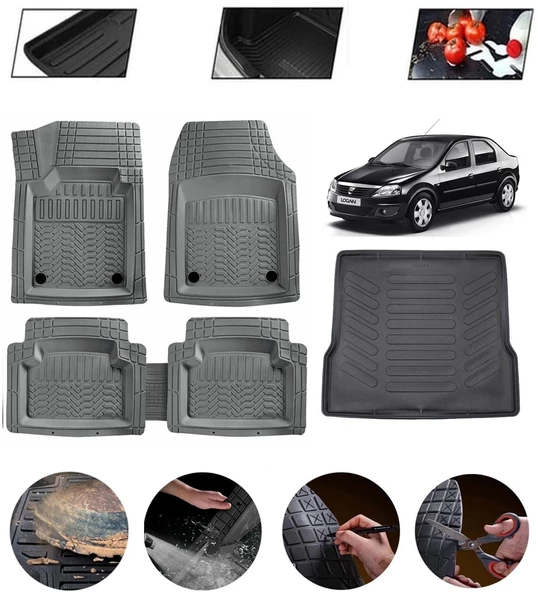 Dacia Logan 2004-2012 Uyumlu Paspas Araca Özel Bagaj Havuzu MBS Gri ürün görseli 1