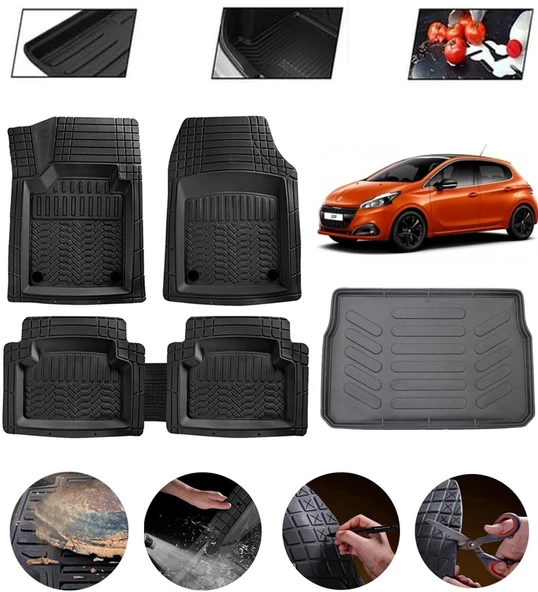 Peugeot 208 2012-2019 Uyumlu Paspas Araca Özel Bagaj Havuzu MBS Siyah ürün görseli 1