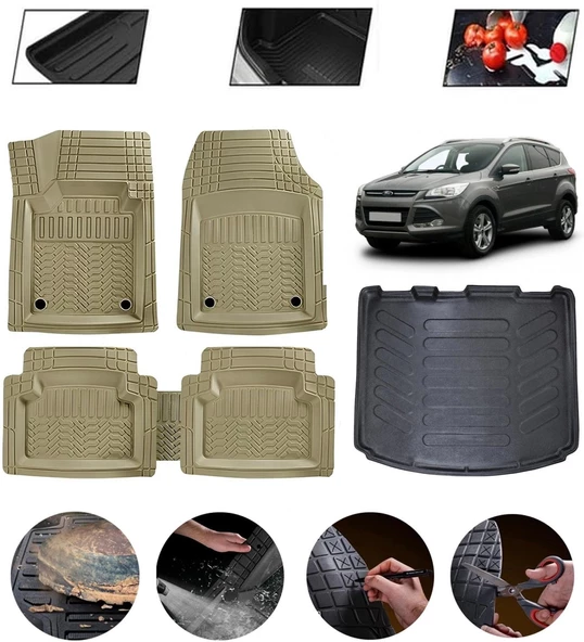 Ford Kuga 2013-2019 Uyumlu Paspas Araca Özel Bagaj Havuzu MBS Bej ürün görseli 1