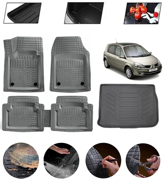 Renault Scenic II 2003-2009  Uyumlu Paspas Araca Özel Bagaj Havuzu MBS Gri ürün görseli 1