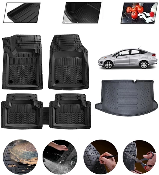 Ford Fiesta 2009-2017 Uyumlu Paspas Araca Özel Bagaj Havuzu MBS Siyah ürün görseli 1