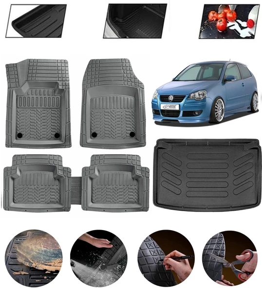 Volkswagen Polo 9N 2002-2009 Uyumlu Paspas Araca Özel Bagaj Havuzu MBS Gri ürün görseli 1