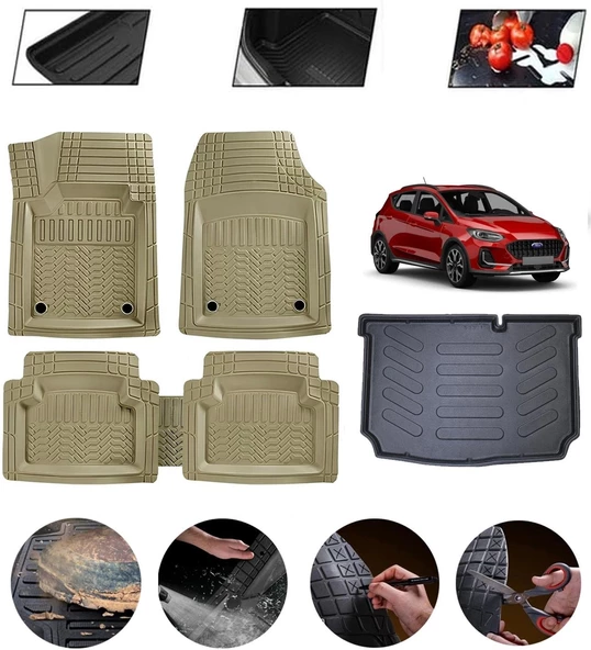 Ford Fiesta 2018-2025 Uyumlu Paspas Araca Özel Bagaj Havuzu MBS Bej ürün görseli 1