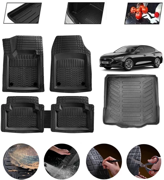 Ford Focus 5 Hatchback Tamir Kitli Uyumlu Paspas Araca Özel Bagaj Havuzu MBS Siyah
