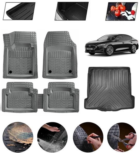 Ford Focus 5 Hatchback İnce Stepneli Uyumlu Paspas Araca Özel Bagaj Havuzu MBS Gri