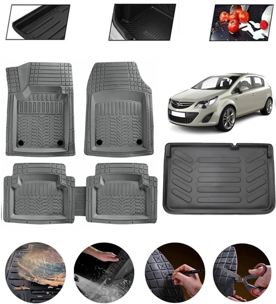 Opel Corsa E 2014-201 Uyumlu Paspas Araca Özel Bagaj Havuzu MBS Gri ürün görseli 1