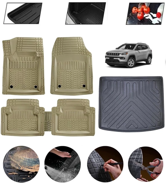 Jeep Compass 2017-2025 Uyumlu Paspas Araca Özel Bagaj Havuzu MBS Bej ürün görseli 1