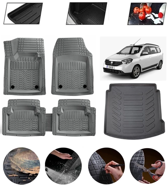 Dacia Lodgy Uyumlu Paspas Araca Özel Bagaj Havuzu MBS Gri ürün görseli 1