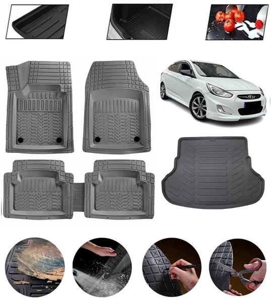 Hyundai Accent Blue 2011-2018 Uyumlu Paspas Araca Özel Bagaj Havuzu MBS Gri ürün görseli 1