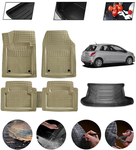 Toyota Yaris 2005-2013  Uyumlu Paspas Araca Özel Bagaj Havuzu MBS Bej ürün görseli 1
