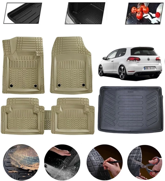 Volkswagen Golf 6 2008-2012 Uyumlu Paspas Araca Özel Bagaj Havuzu MBS Bej ürün görseli 1