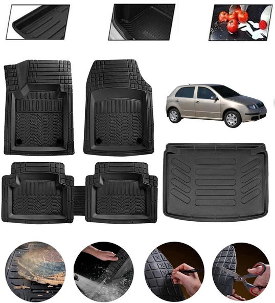 Skoda Fabia Hatchback 1999-2007 Uyumlu Paspas Araca Özel Bagaj Havuzu MBS Siyah ürün görseli 1