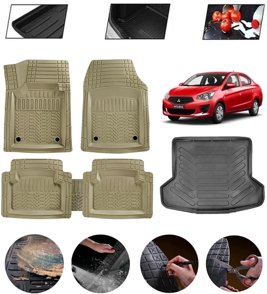 Mitsubishi Attrage Sedan 2014 Sonrası Uyumlu Paspas Araca Özel Bagaj Havuzu MBS Bej ürün görseli 1