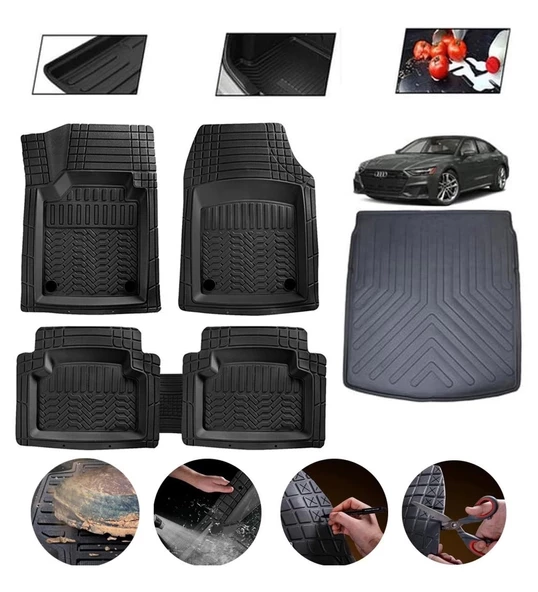 Audi A7 2018-2025 Uyumlu Paspas Araca Özel Bagaj Havuzu MBS Siyah ürün görseli 1