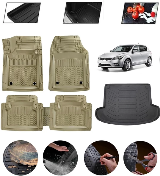 Kia Ceed 2006-2012 Hatchback Uyumlu Paspas Araca Özel Bagaj Havuzu MBS Bej ürün görseli 1