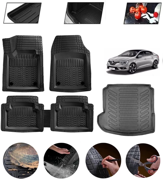 Renault Megane 4 Sedan Sağ Cepli2016-2025 Uyumlu Paspas Araca Özel Bagaj Havuzu MBS Siyah