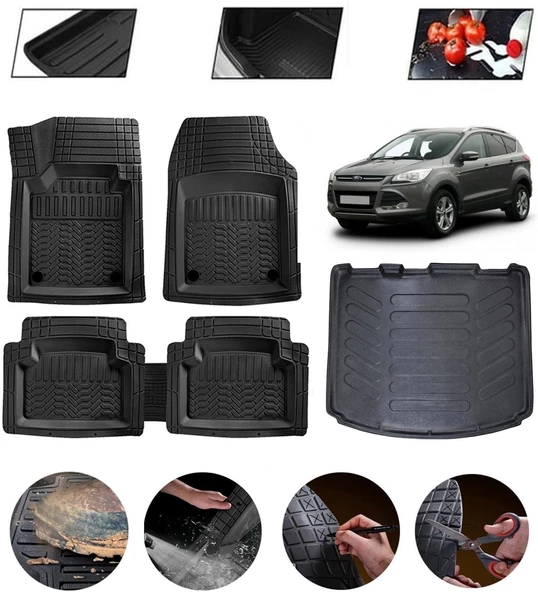 Ford Kuga 2013-2019 Uyumlu Paspas Araca Özel Bagaj Havuzu MBS Siyah ürün görseli 1