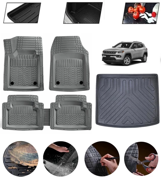 Jeep Compass 2017-2025 Uyumlu Paspas Araca Özel Bagaj Havuzu MBS Gri ürün görseli 1