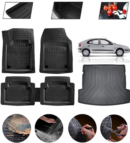 Renault Megane 1 1995-2002 Uyumlu Paspas Araca Özel Bagaj Havuzu MBS Siyah ürün görseli 1