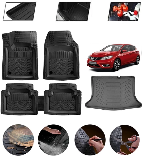 Nissan Pulsar 2014-2018 Uyumlu Paspas Araca Özel Bagaj Havuzu MBS Siyah ürün görseli 1